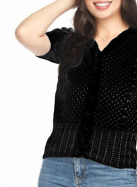 Papillon - Short Sleeve Crochet Crop Sweater