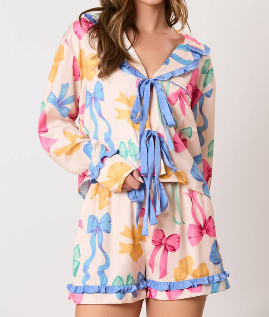 Peach Love - Ribbon Bow Printed Pajama Set