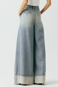 Blanknyc - Cuffed Pleated Denim Wide Leg Trouser Pants