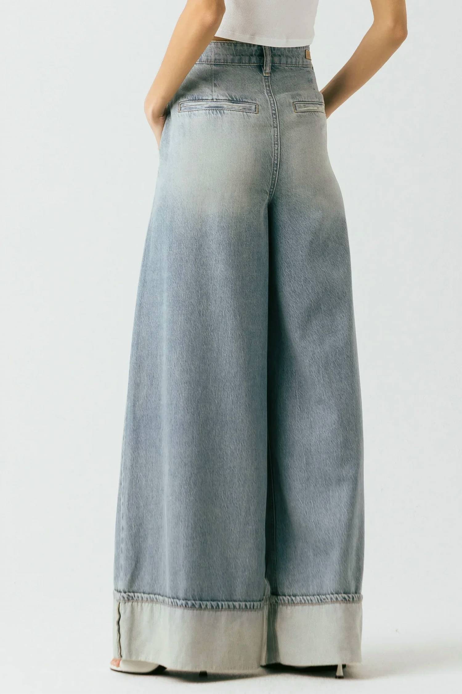 Blanknyc - Cuffed Pleated Denim Wide Leg Trouser Pants