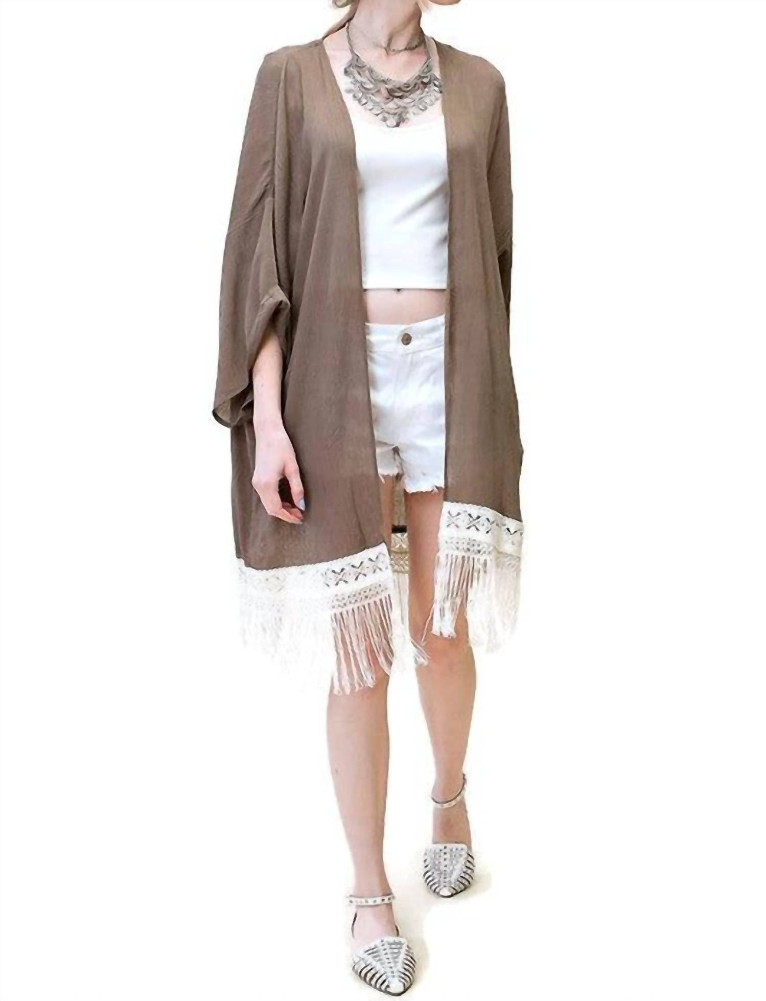 Kori - Bohemian Crochet & Fringe Kimono Jacket