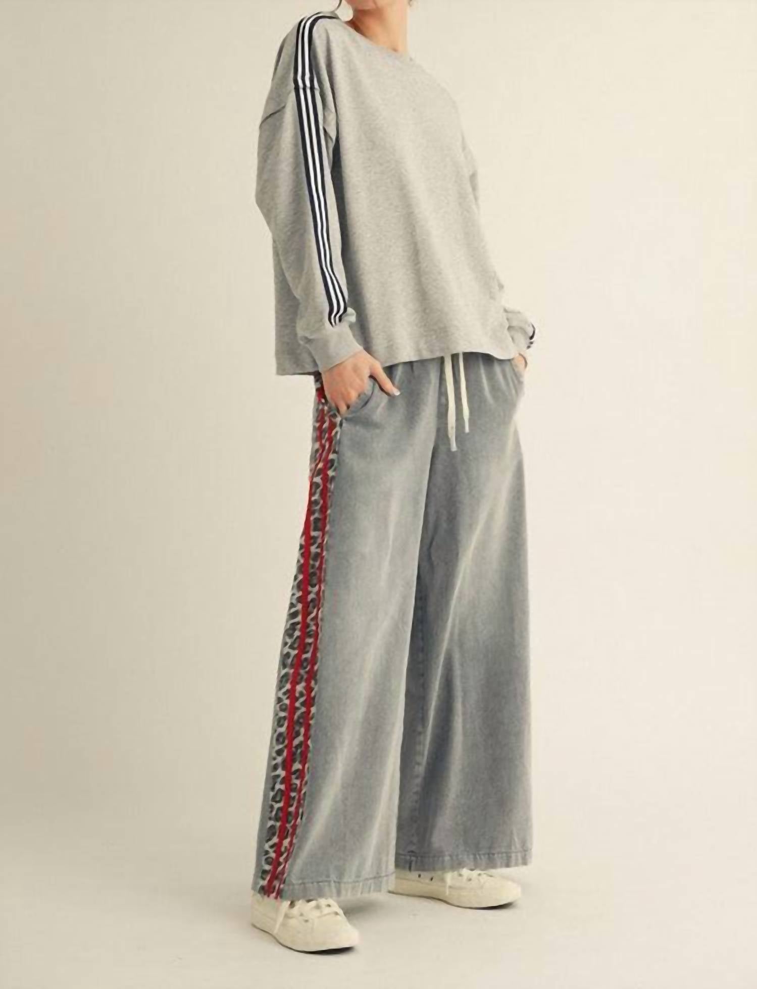 Jodifl - Urban Track Denim Wide Leg Pants