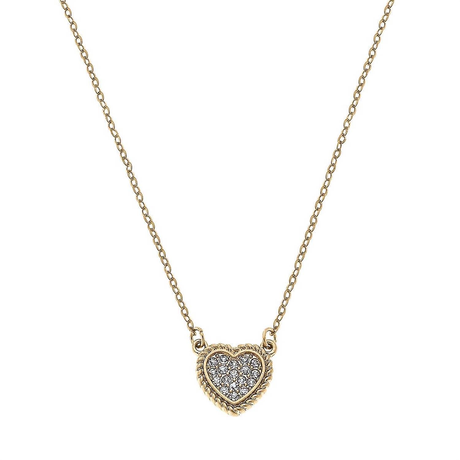 CANVAS Style Women's Corrine Pavé Heart Charm Necklace in worn gold - women's jewelry