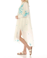 Johnny Was Miel Henley Shirt Dress in ecru - women's dress - detail view