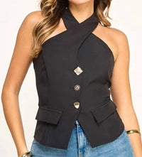Milk & Honey - Lina Button Detail Criss-cross Halter Top