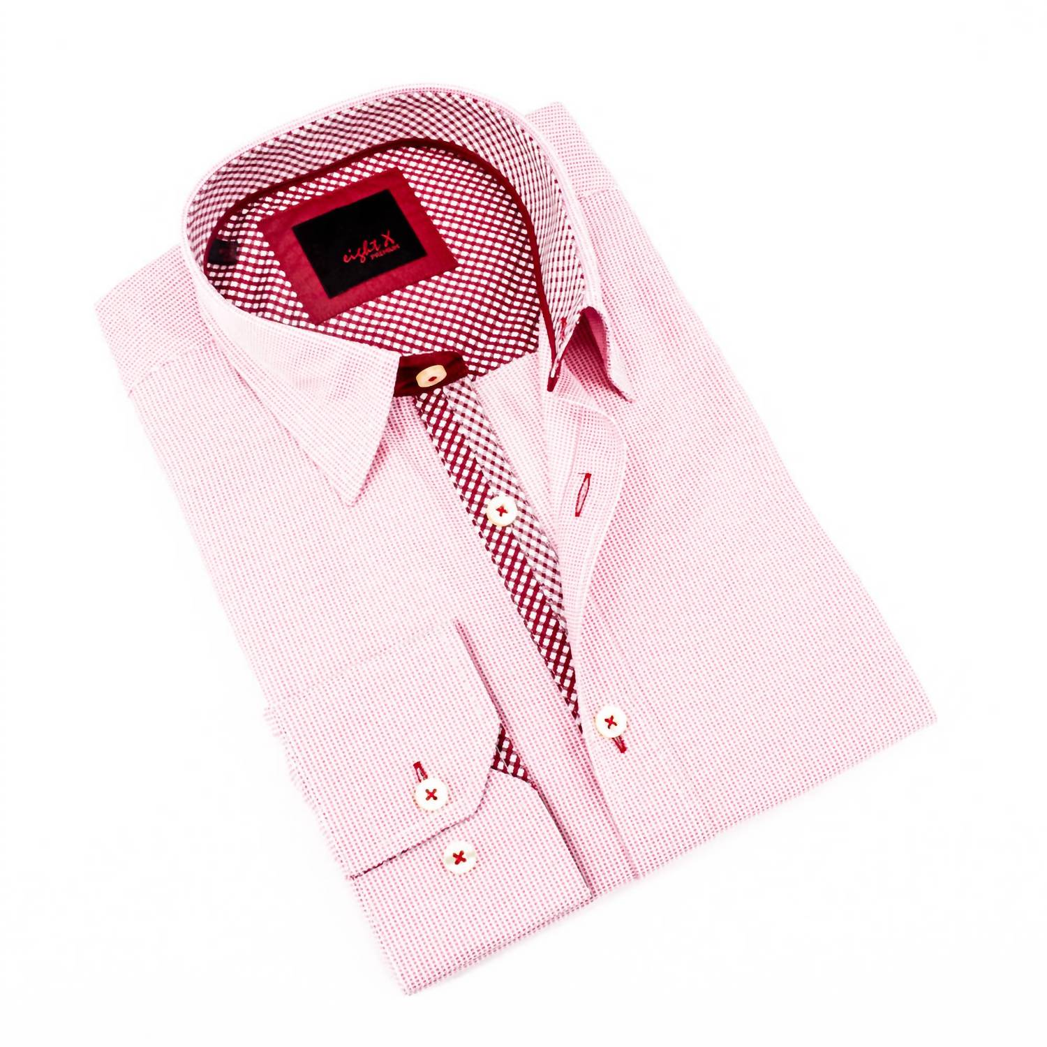 Eight X - Men's Button Down Jacquard Shirt With Checkered Trim