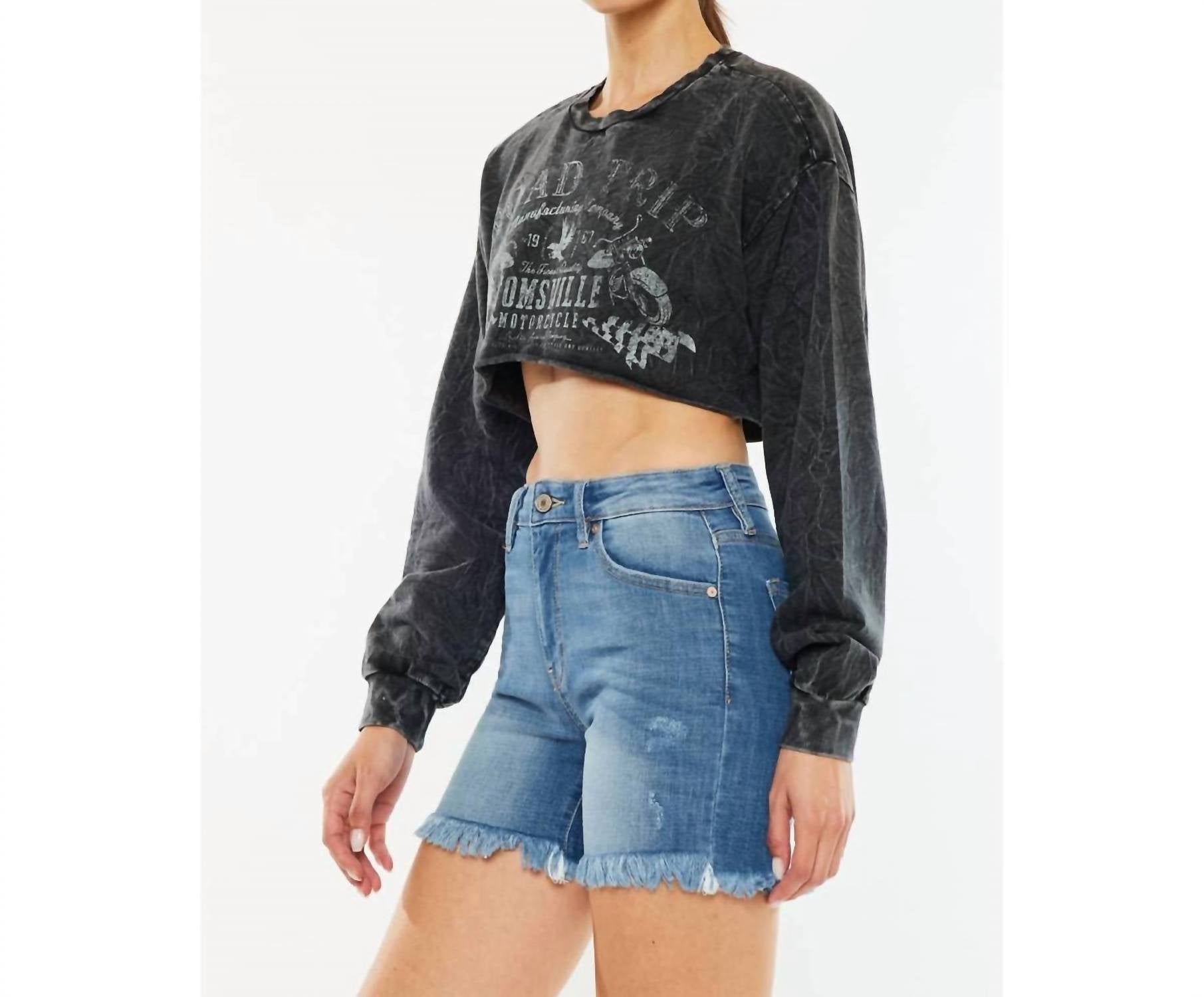 Kancan - Cheyenne High Rise Fray Hem Shorts Jeans
