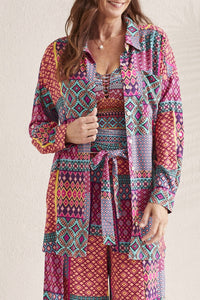 Tribal - Roll Up Long Sleeve Cover Up Shirt