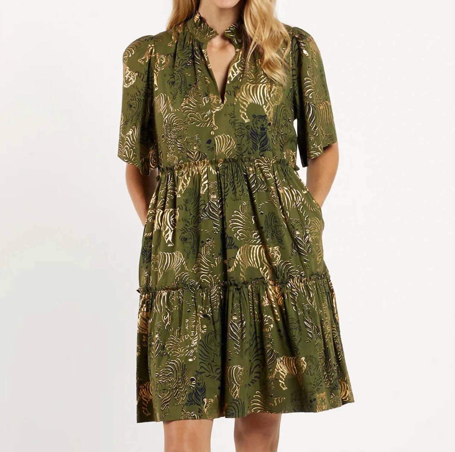 JUDE CONNALLY Shirley Dress in tiger safari loden gold - women's dress