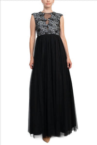 Aidan Mattox - Floral Open Back Embroidered Bodice Ruched Mesh Dress