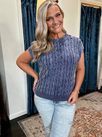 ee:some Mineral wash Cable knit Sweater in blue - women's sweater - alternate view