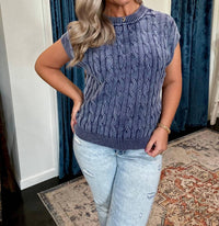 ee:some Mineral wash Cable knit Sweater in blue - women's sweater - detail view