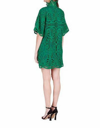 Jade High Neck Tunic Dress in green lace - women's dress - detail view