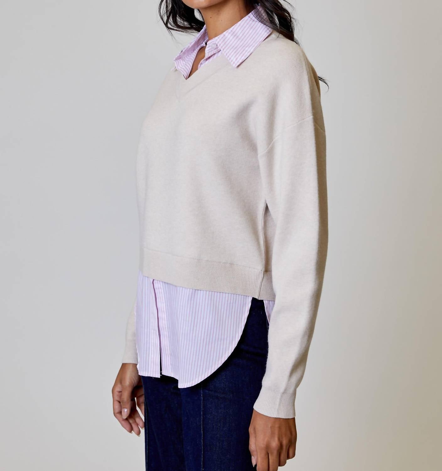 Design History - Layered Striped Shirt & Sweater Top