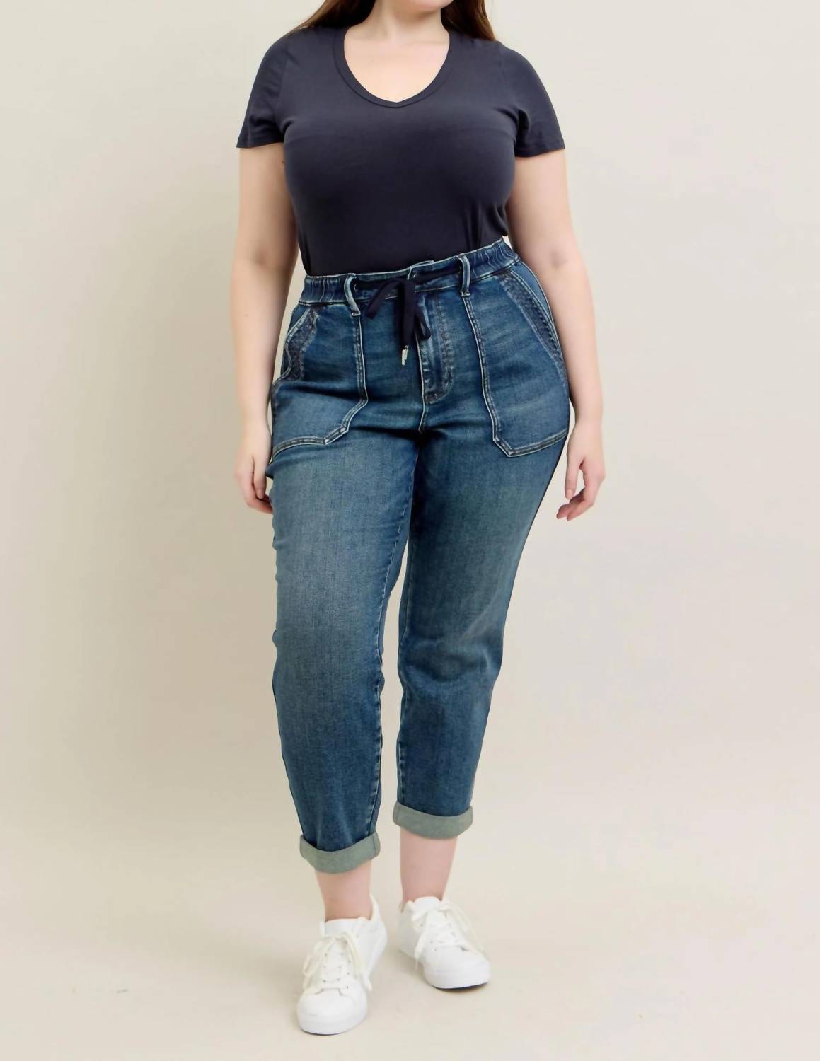 Judy Blue - High Waist Vintage Wash Jogger With Navy Drawstring - Plus