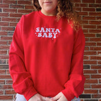 Distressed Vintage Couture Santa Baby Crewneck Sweatshirt in red white - women's top