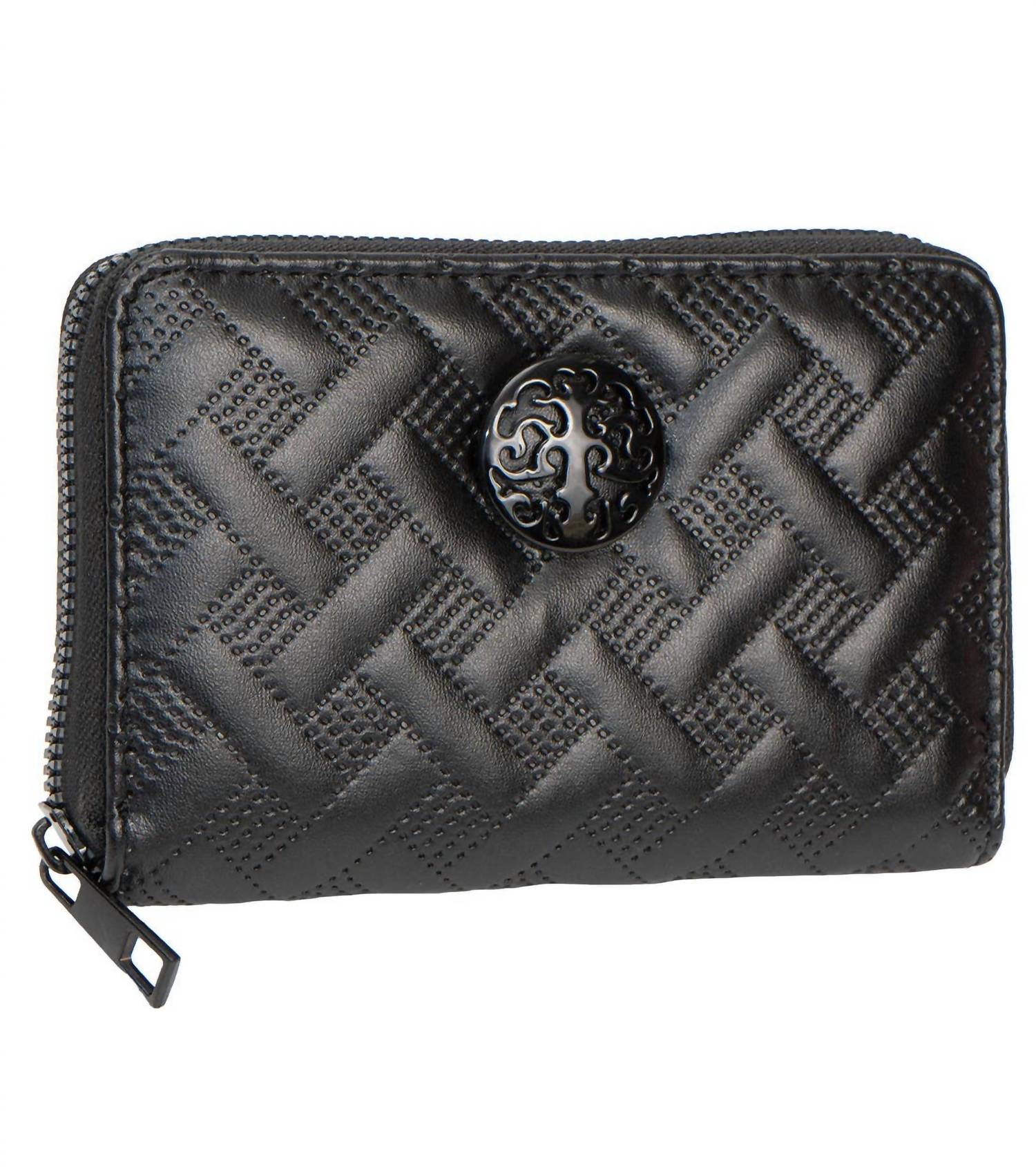 Rebecca & Rifka - Women's Smooth Basket Weave Quilt With Medallion Zip Indexer Wallet