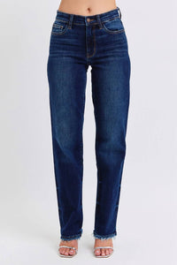 Judy Blue - Selena Mid Rise Straight Leg Jeans With Fray Hem