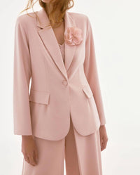 Joseph Ribkoff - Sequined Rosette Brooch Blazer Jacket