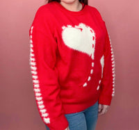 &Merci - Women's Fuzzy Hearts Sweater