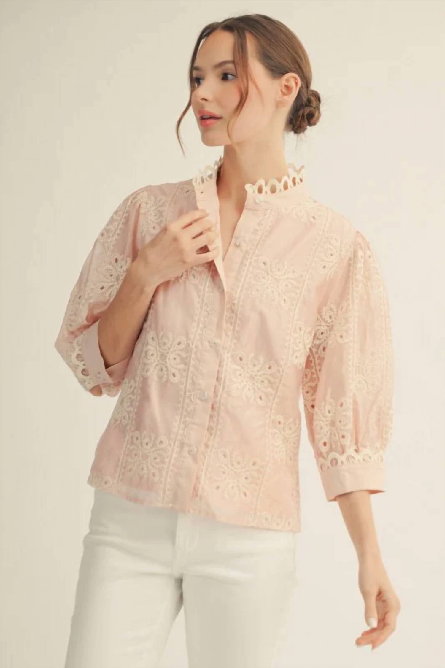 Jodifl - Button Down 3D Embroidery Top