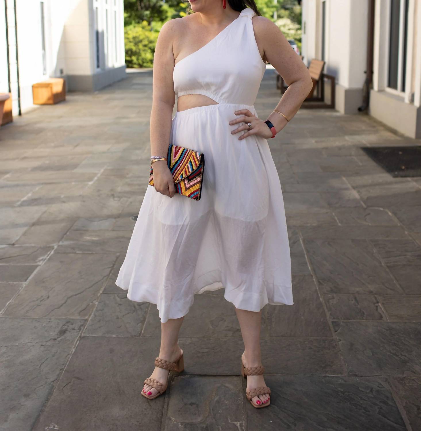 Entro - Solid One-Shoulder Midi Dress