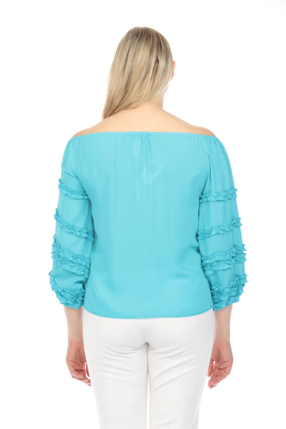 Joseph Ribkoff - Off-shoulder Ruffled 3/4 Puff Sleeve Top