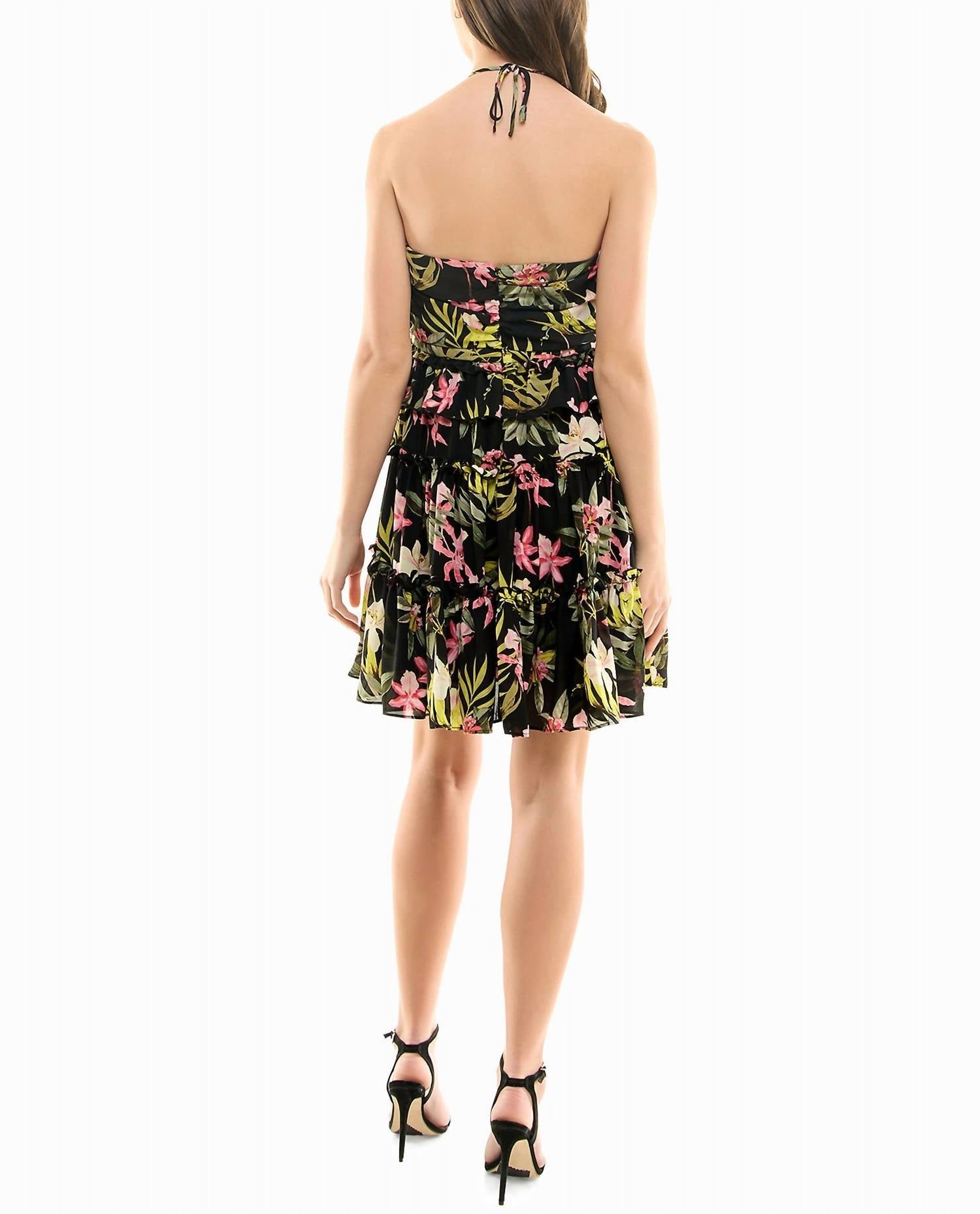 Nicole Miller - Presley Chiffon Tiered Halter Dress