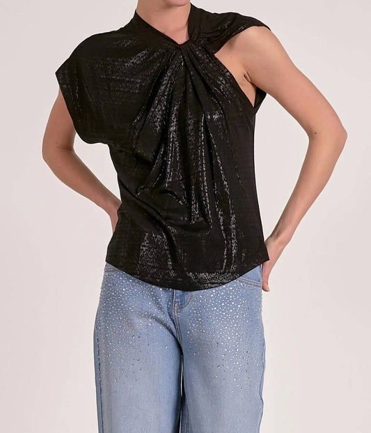 Elan - Women's Short Sleeve Twist Shoulder Top