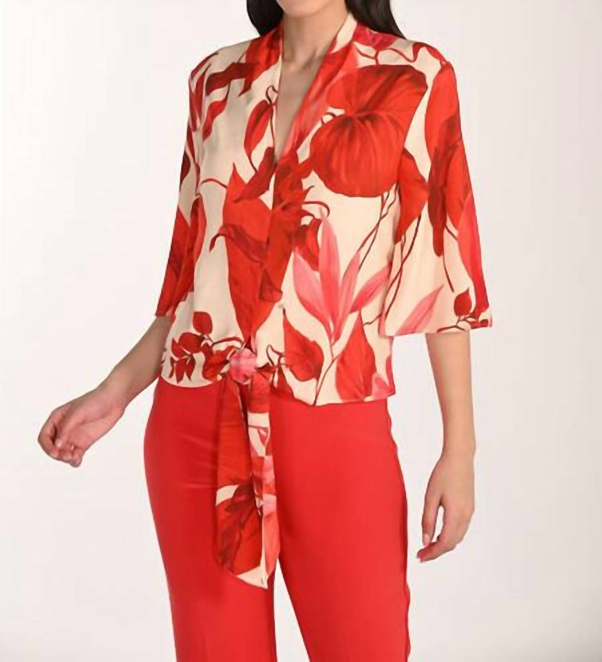 Frank Lyman - Floral V-neck Tie Top