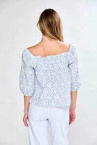 SARA CAMPBELL Felicity Square Neck Blouse in liberty blue soiree - women's blouse - detail view