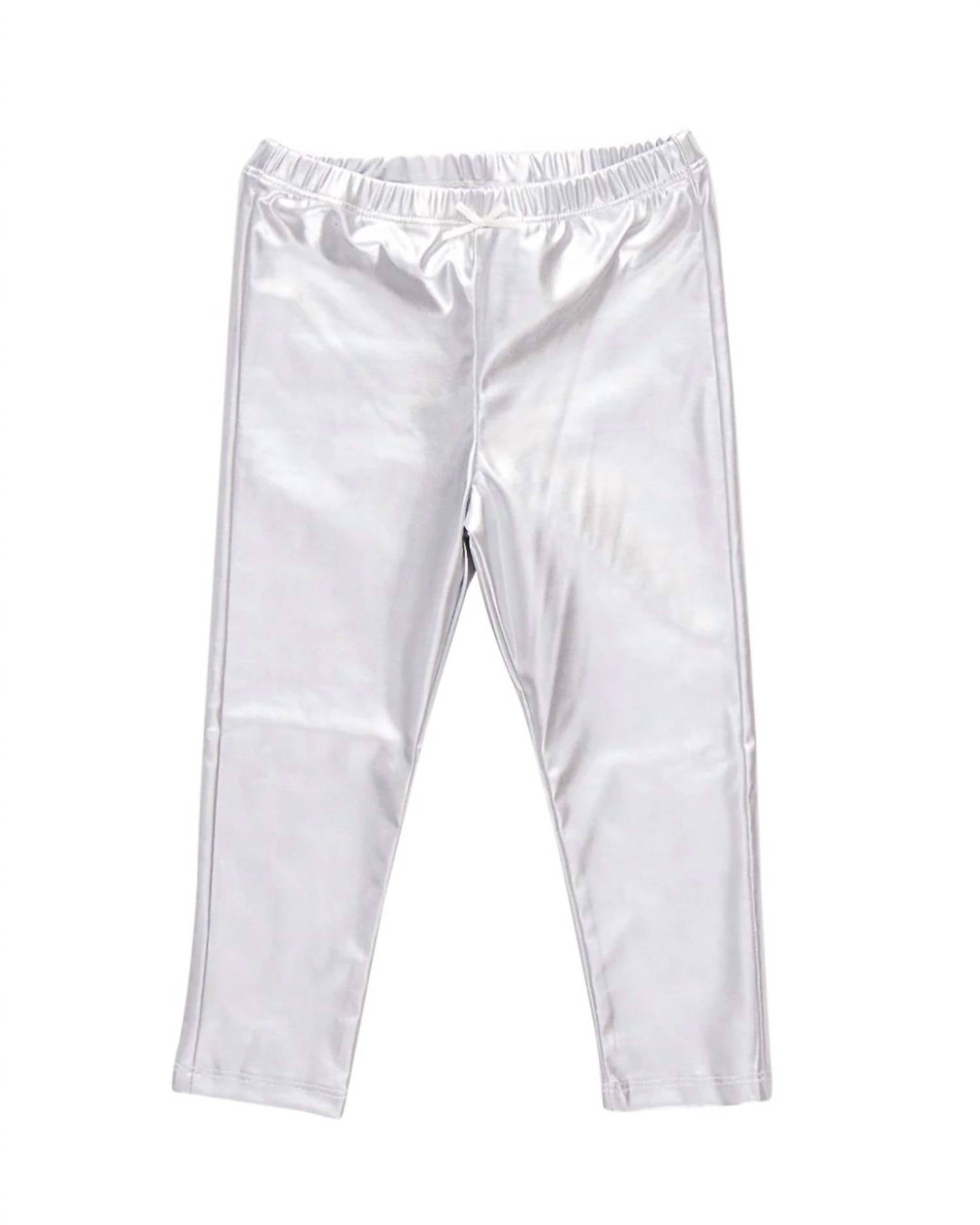 PINK CHICKEN Kid's Lame Leggings in silver - kids' leggings