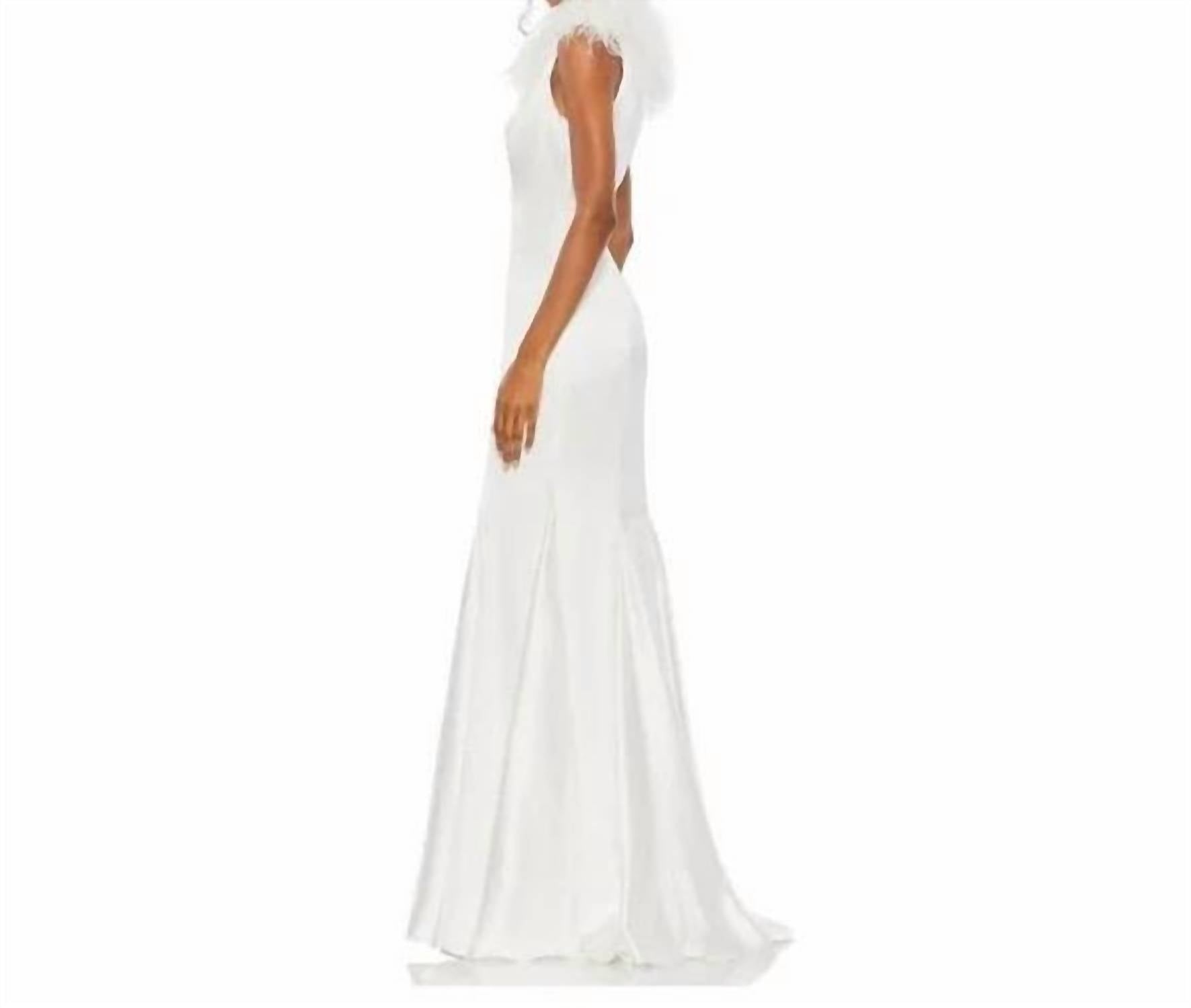 Mac Duggal - Satin Feather Shoulder V-neck Gown
