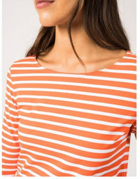 SAINT JAMES GARDE COTE III 3/4 Sleeve Stripe Shirt in basket neige - women's long sleeve top - detail view