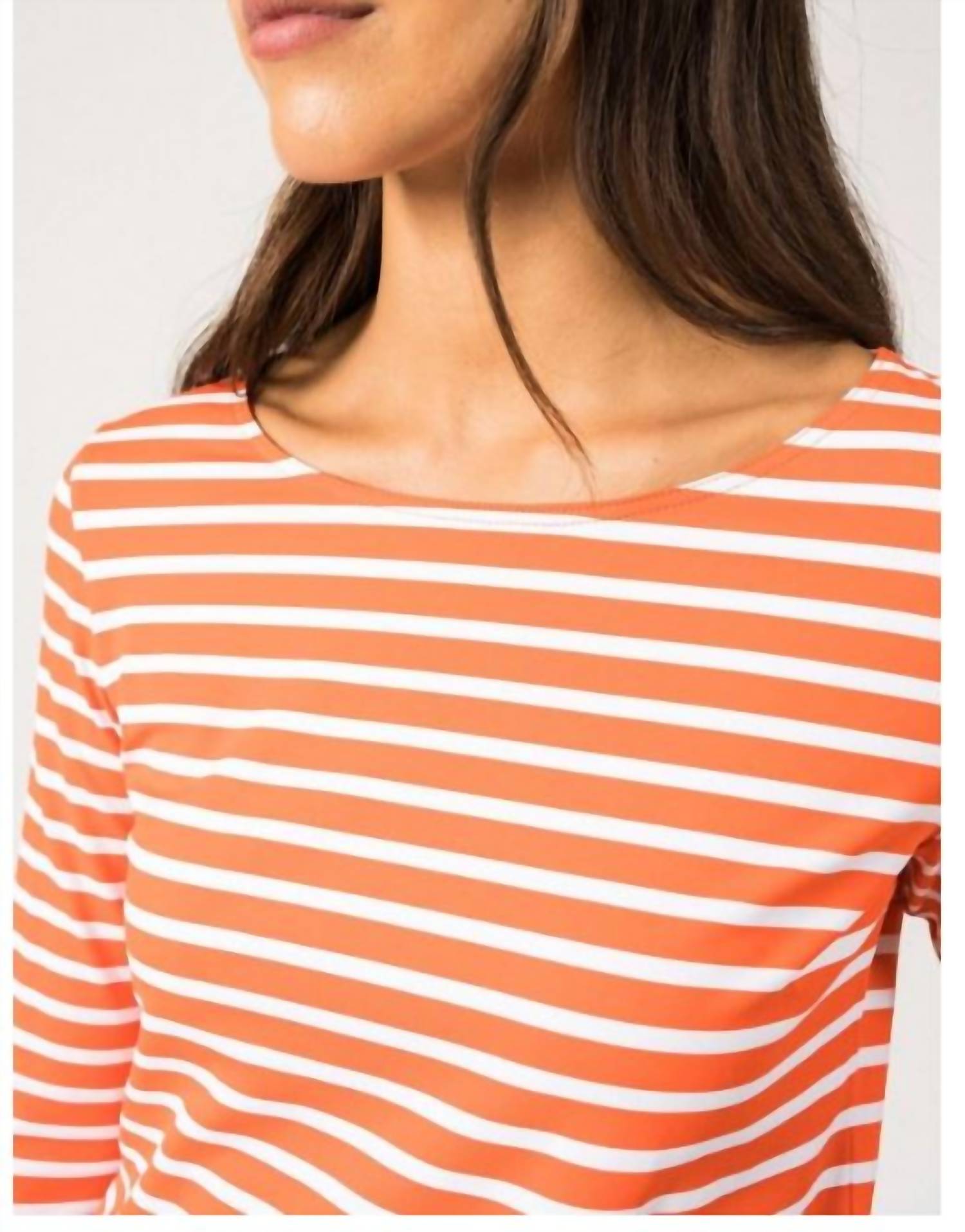 SAINT JAMES GARDE COTE III 3/4 Sleeve Stripe Shirt in basket neige - women's long sleeve top - detail view