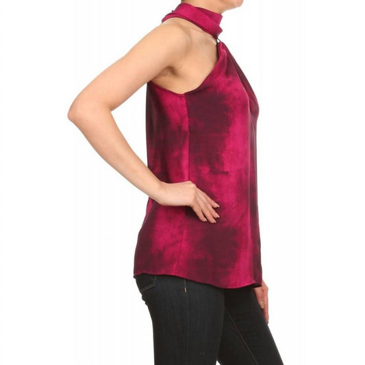 Ariella - High Neck Tie-dye Keyhole Top