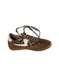 MiiM Women's Lace Up Sneakers in coffee leopard - women's sneaker - detail view