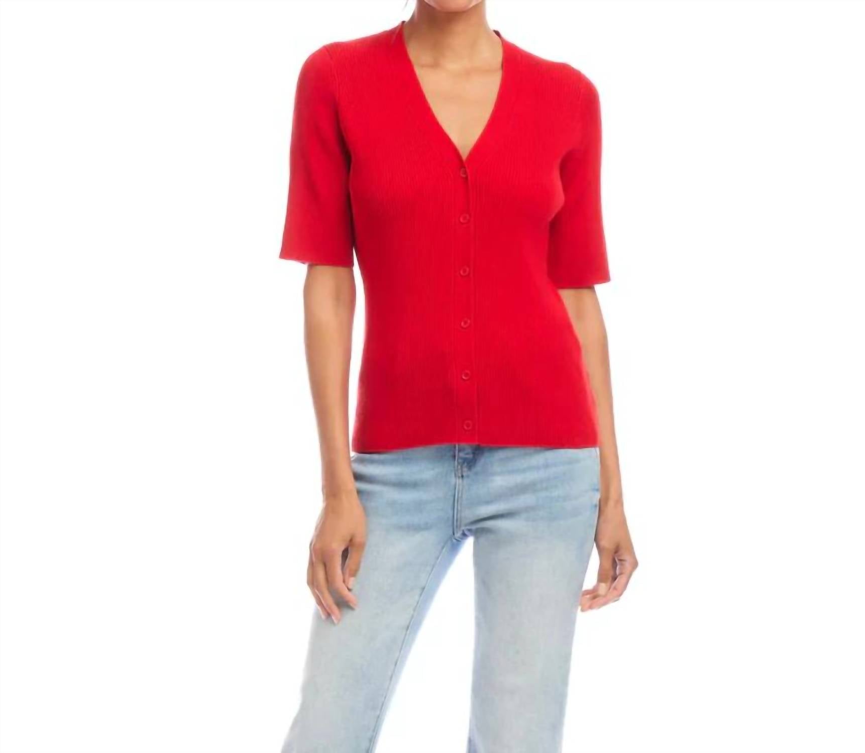 Karen Kane - Suzette Short Sleeve Ribbed Cardigan Sweater