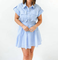 Karlie - Stripe Poplin Utility Pocket Dress