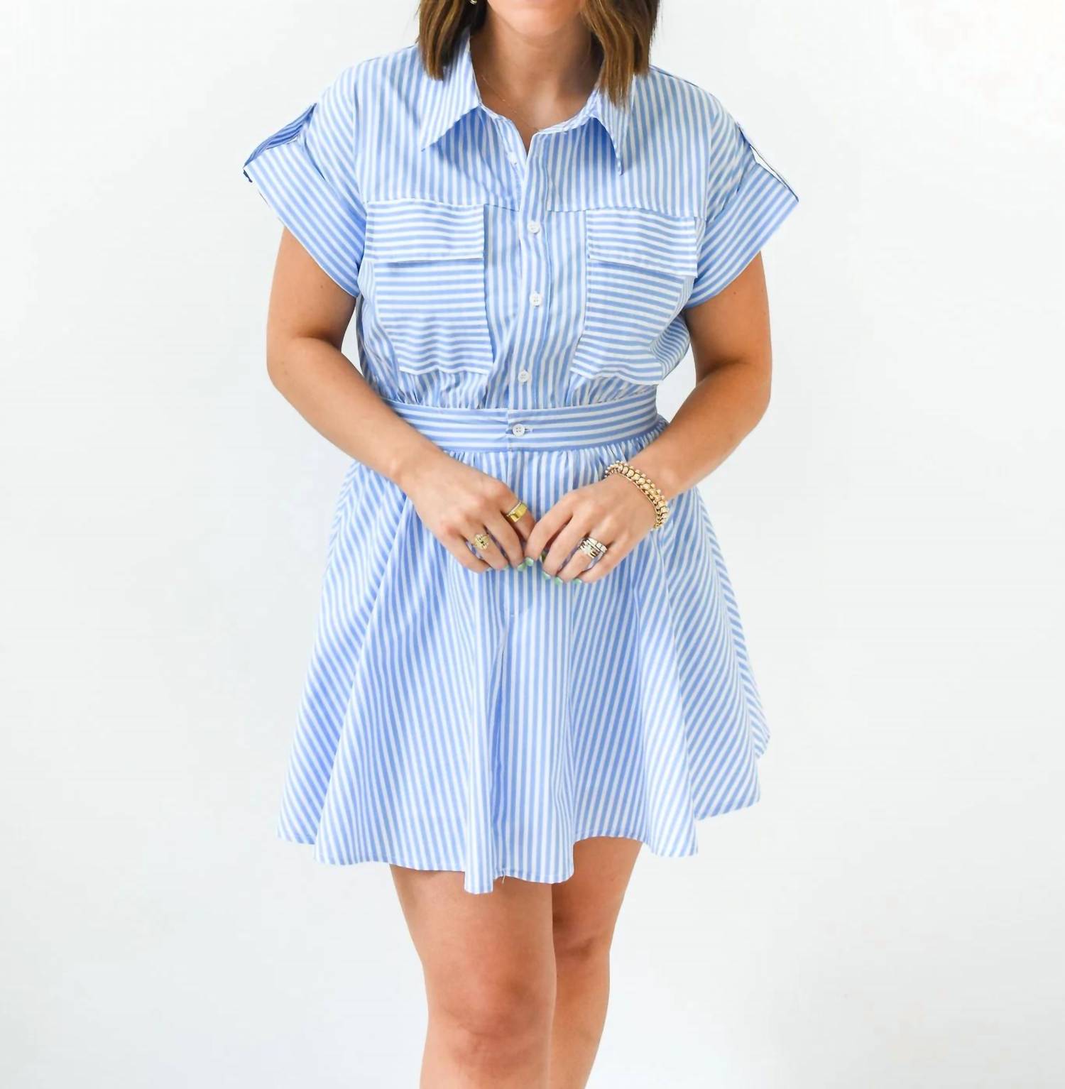Karlie - Stripe Poplin Utility Pocket Dress