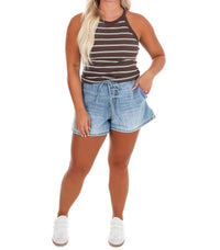 Miou Muse - Day Trip Stripe High Neck Tank Top