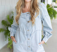 BiBi Welcome To Nashville Denim Mini Dress in blue - women's dress - detail view