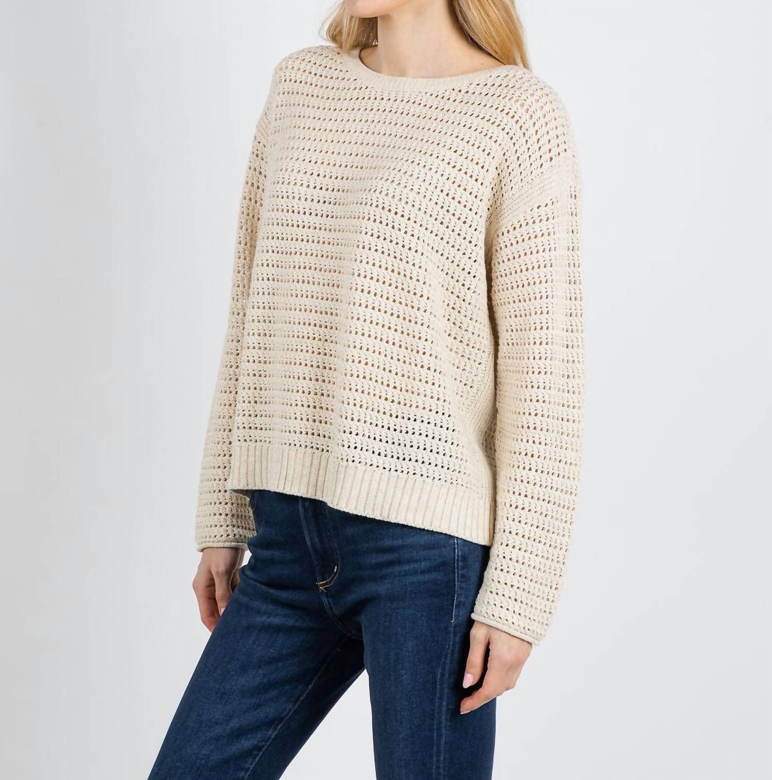 REPEAT cashmere Sparkle Knit Sweater in ivory - women's sweater - alternate view