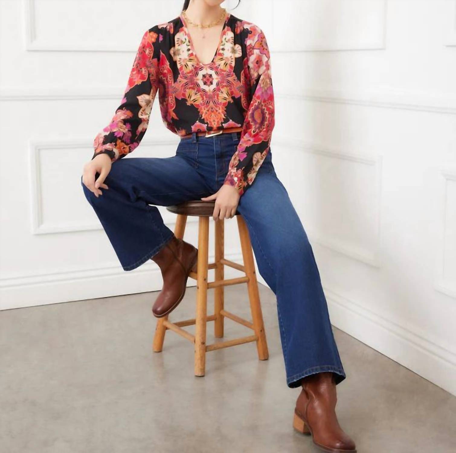 Karen Kane - Lavinia Long Sleeve Shirred Blouse