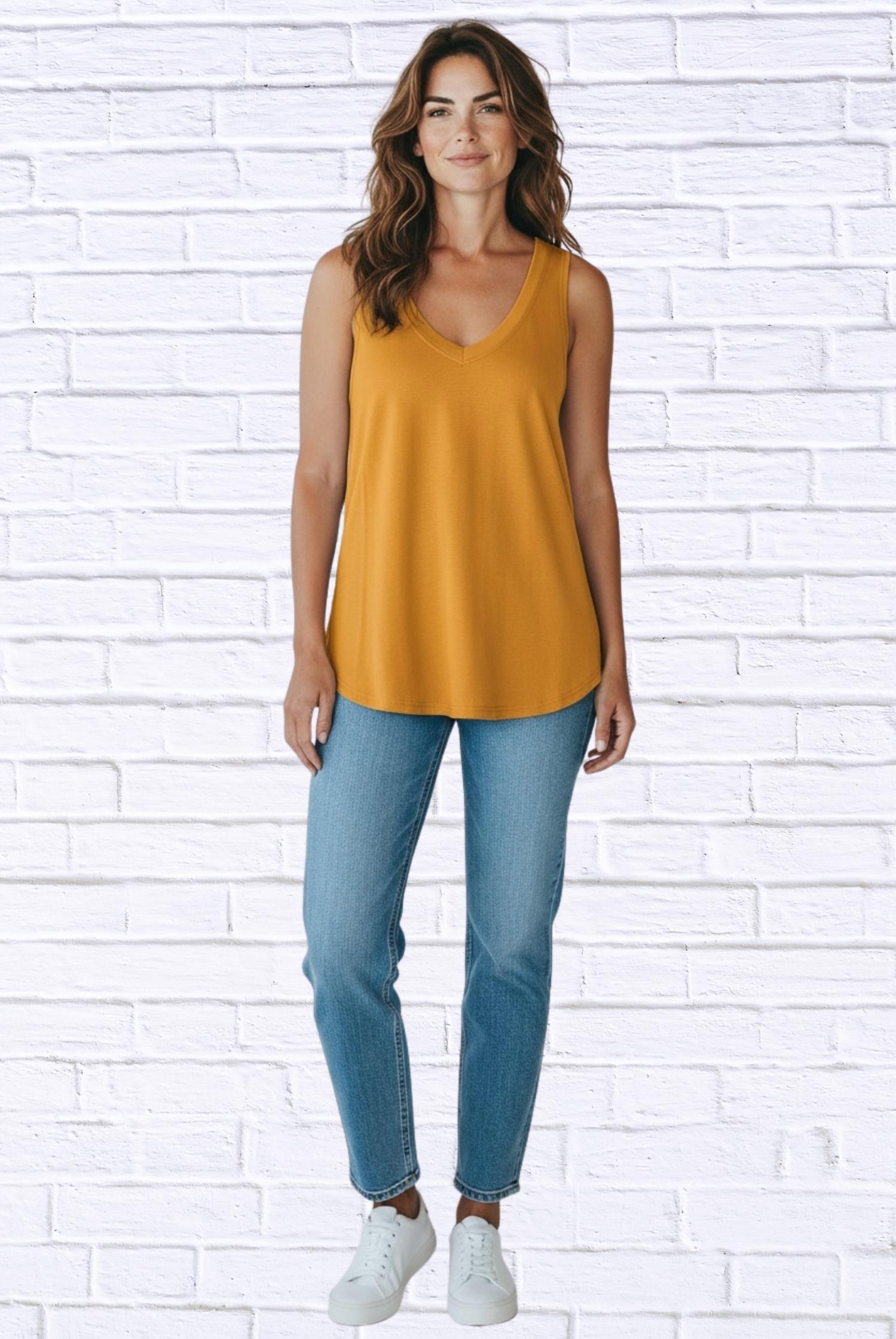 Diva USA Soft Knit V-neck Sleeveless Top in tangerine - women's tank top - alternate view