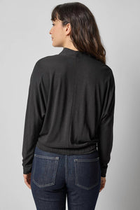 Lilla P Shawl Collar Wedge Top in black - women's long sleeve top - alternate view
