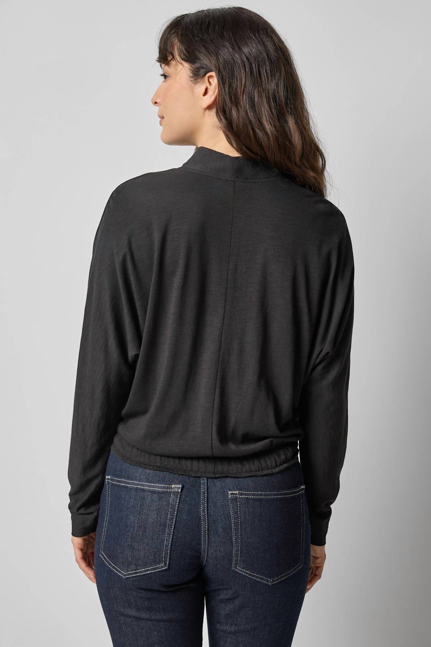Lilla P Shawl Collar Wedge Top in black - women's long sleeve top - alternate view