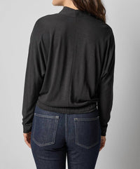 Lilla P Shawl Collar Wedge Top in black - women's long sleeve top - detail view