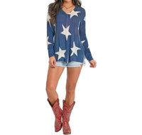 Rock & Roll Denim Star Print Sweater in blue - women's sweater - alternate view
