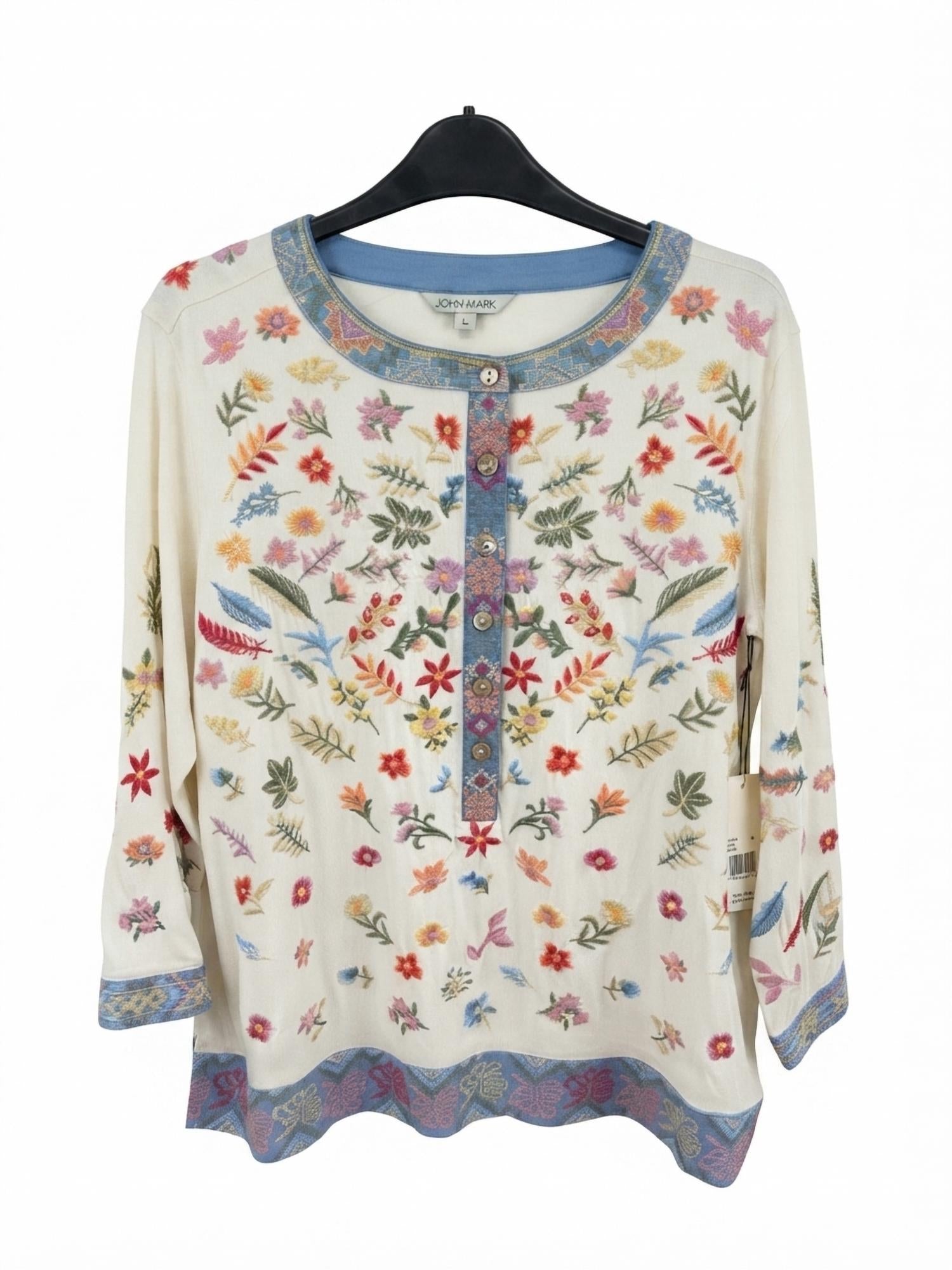 John Mark - Women's Embroidered Button-up Tunic Top